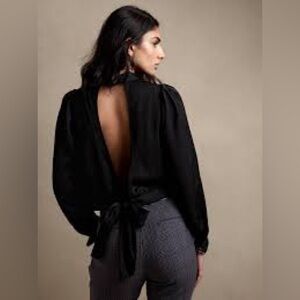 Banana Republic Black Crop Open Back Blouse